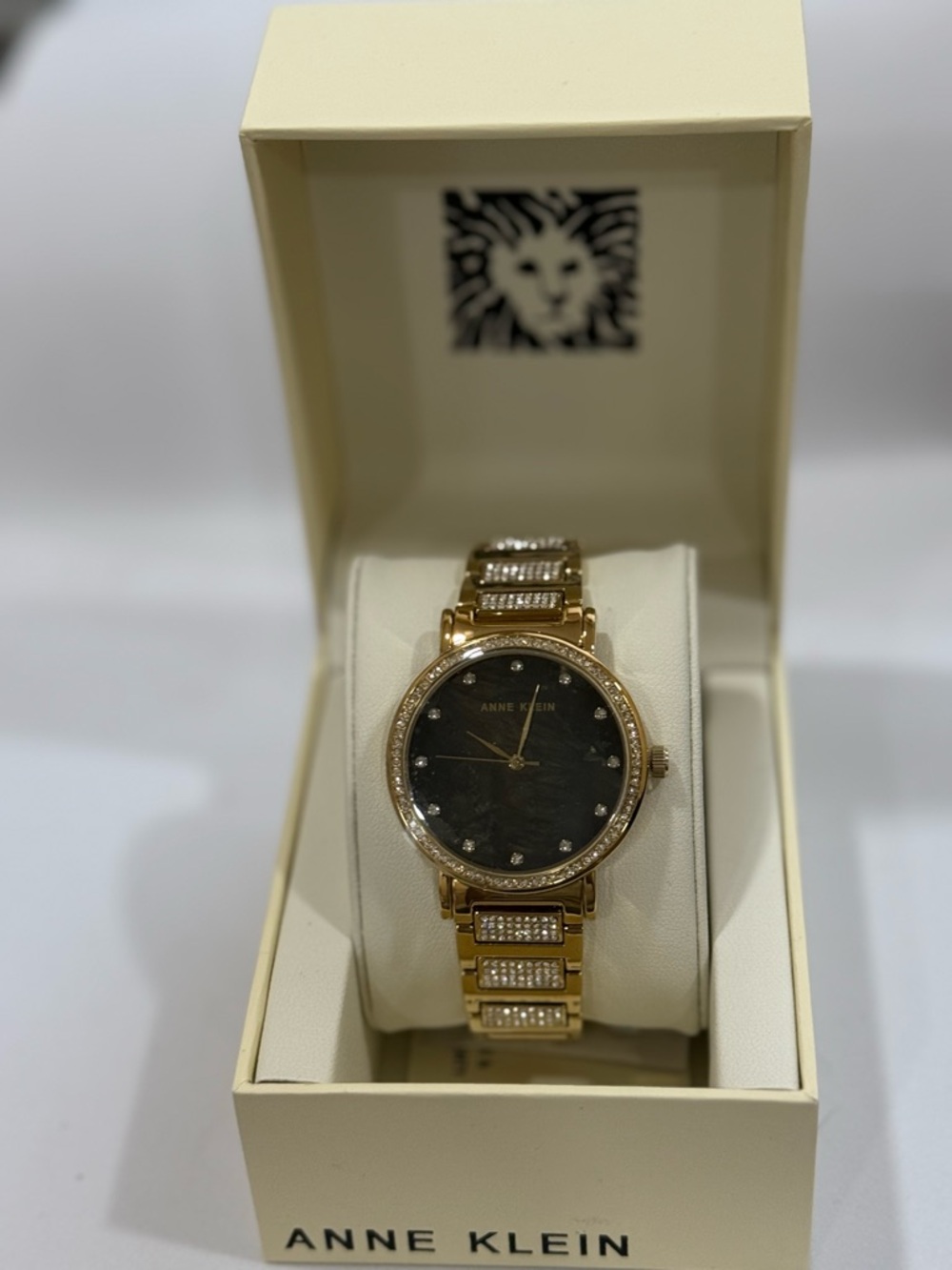 Anne Klein Gold Tone Watch with Black Mother-of-Pearl Dial